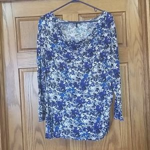 Daisy Fuentes Asymmetrical Blue Floral Blouse